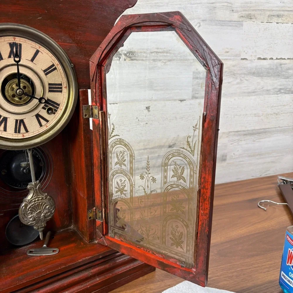 Antique E Ingraham Parlor Gingerbread Mantle Clock 1890's With Bell Alarm